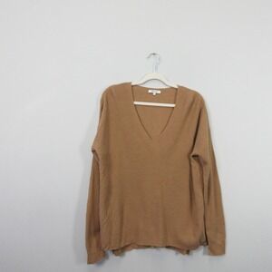 Madewell Ribbed V Neck Sweater Camel Brown Long Sleeve Size L Merino Wool Alpaca